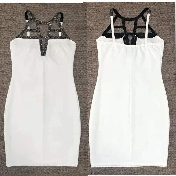 Charlotte Russe White and gray sparkly geometric moon rock mini cocktail dress! - Picture 13 of 15